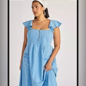 🆕 Pilcro Flutter Sleeve Midi Dress Denim Blue 2X